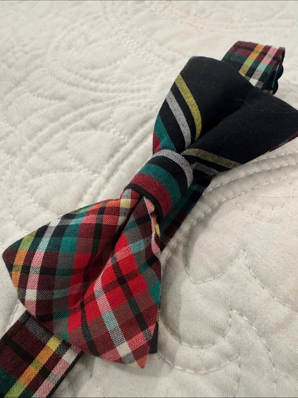 Crewcuts Plaid Bow Tie in Red, Green, Black and Yellow